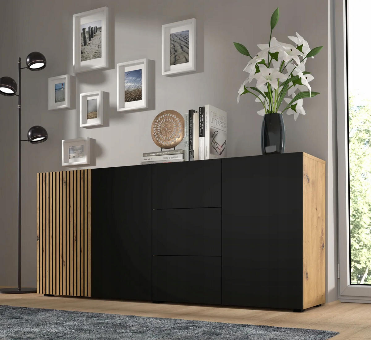 SIDEBOARD Nera Holz und Schwarz - Braun, Holzwerkstoff (180/82/42cm) - Petits-meubles