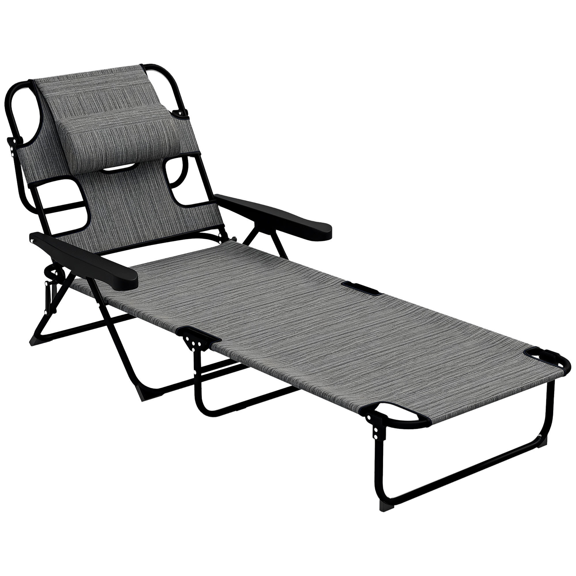 SONNENLIEGE Klappbare Gartenliege mit 4-fach verstellbarer 145 x 72 x 89 cm ,Grau - Grau, Metall (72/89/145cm) - Vallsero