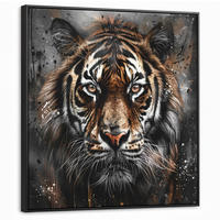 LEINWAND Bilder mit Rahmen - Tiger - Tiere - Porträt - Luxus - Schwarz - 90x90 - Braun, Textil (90/90cm) - MuchoWow