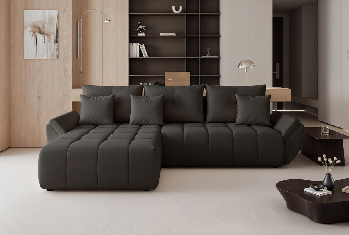 ECKSOFA ARO mit Schlaffunktion und Bettkasten Dunkelbraun - Dunkelbraun, Holzwerkstoff/Kunststoff (280/190cm) - Idohome
