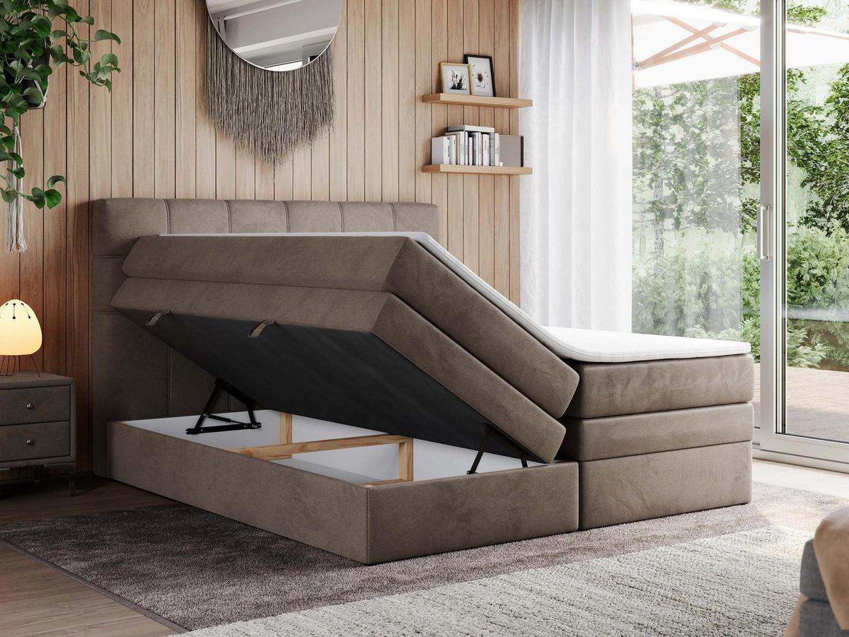 BOXSPRINGBETT ERNI KING 160/200 Braun Velvet - H3 - Braun, Holz/Textil (160/200cm) - MKS