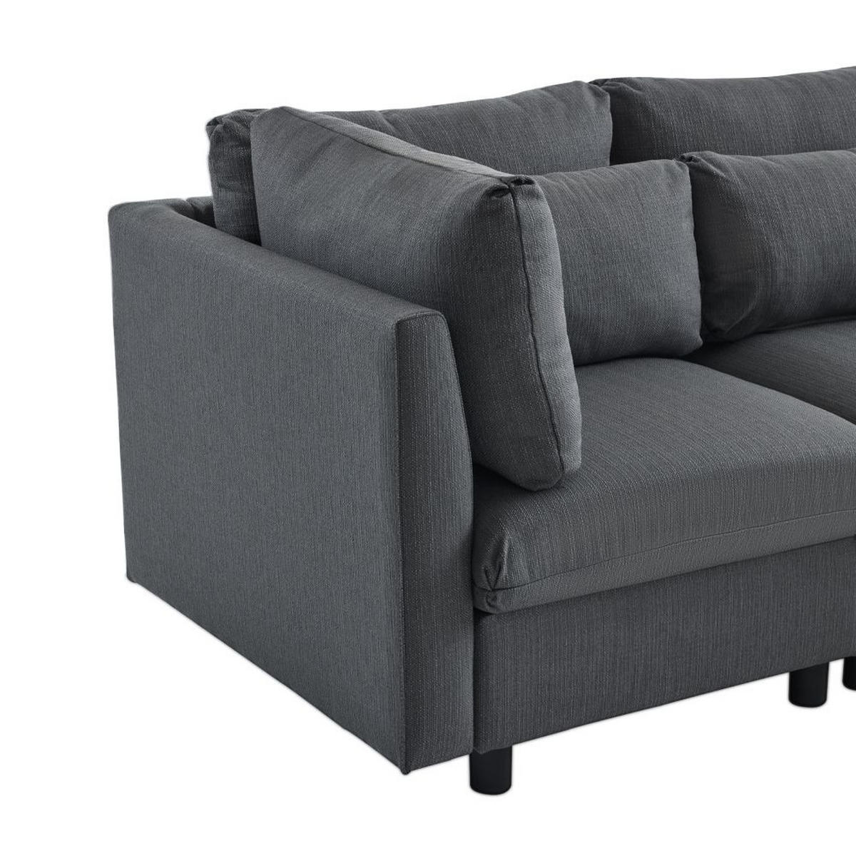ECKSOFA in Grau Leinen mit Fußhocker - Grau, Textil (83/220cm) - KOMHTOM