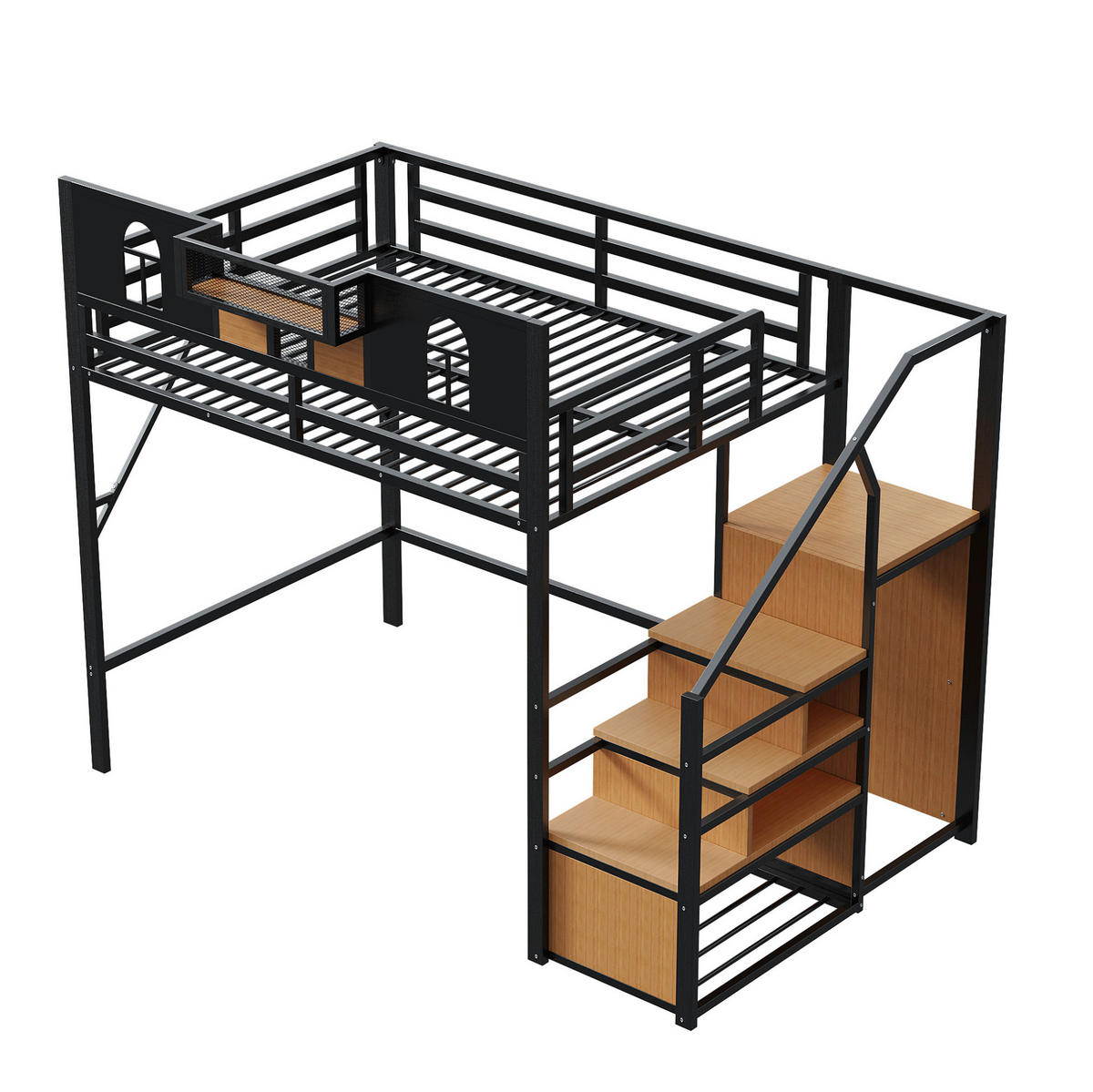 HOCHBETT 140/200 cm aus Metall in Schwarz – mit Stauraumleiter und Rausfallschutz - Schwarz, Metall (140/200cm) - BEAOK