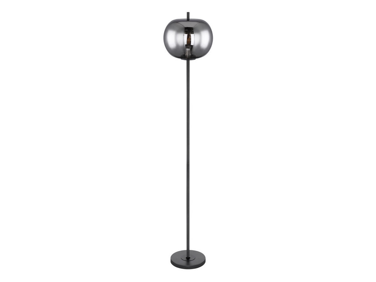 LED-STEHLAMPE Schwarz Höhe 160cm, Glaskugel Rauchglas - Schwarz, Glas/Metall (30/30/160cm) - meineWunschleuchte