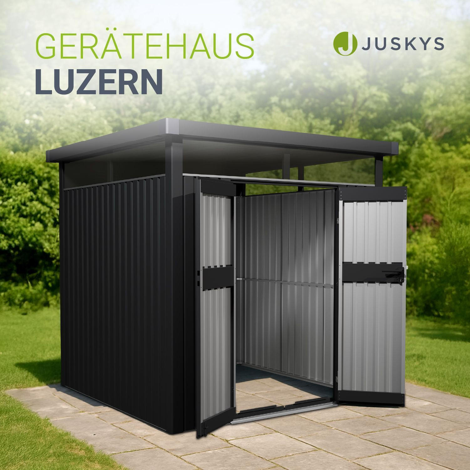 GERÄTEHAUS Luzern Anthrazit - Anthrazit, Metall (196/200/254cm) - Juskys