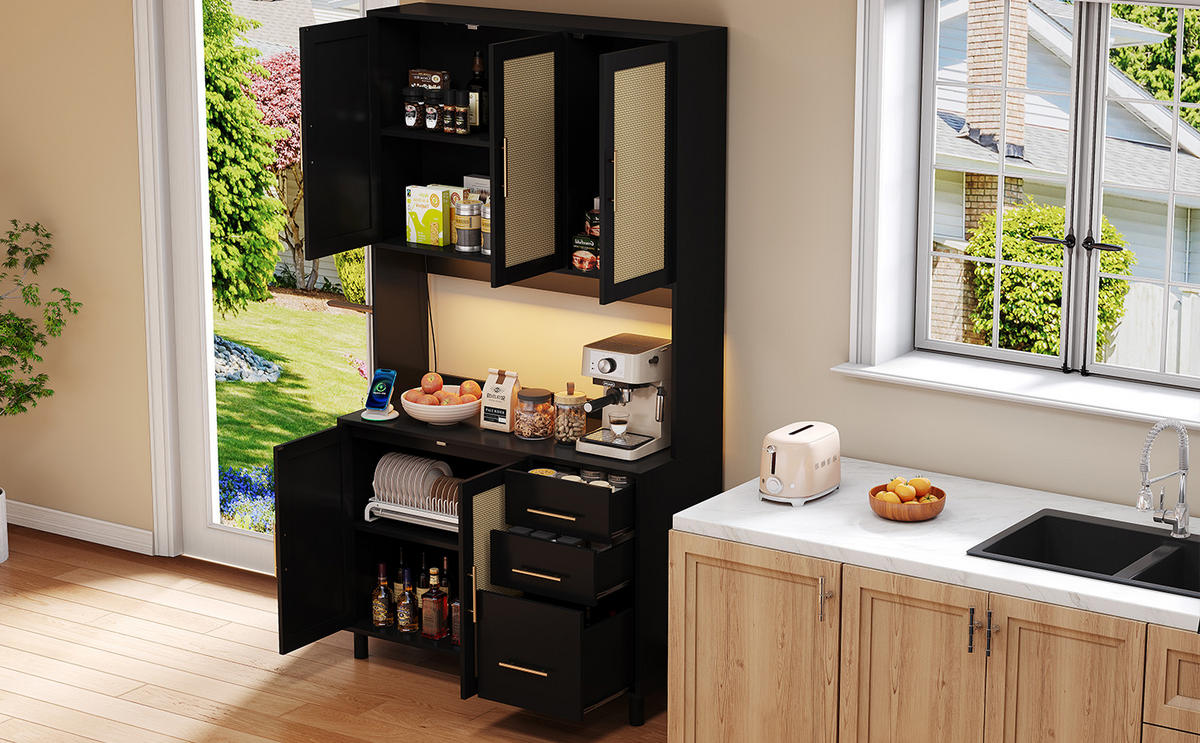 BUFFET Schwarz 100/40/183 cm - Schwarz, Holz (100/183/40cm) - PANGIVO