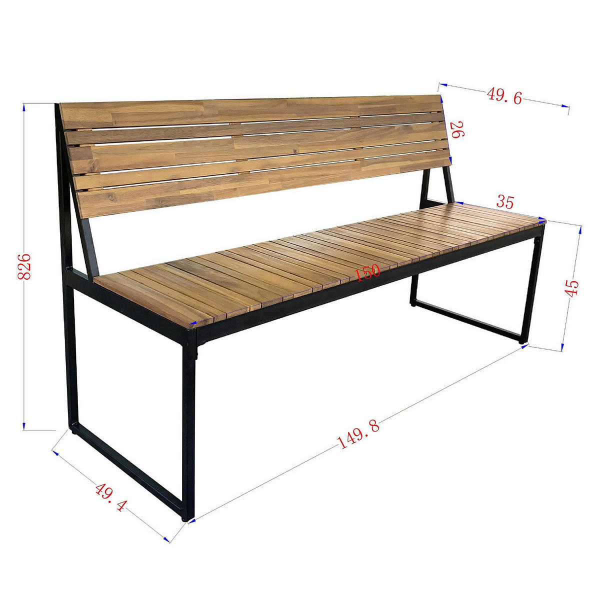 GARTENBANK AUS AKAZIENHOLZ - Schwarz / Braun - Akazie / Stahl - 150 x 83 x 50 cm - Schwarz/Braun, Holz/Metall (150/83/50cm) - home24
