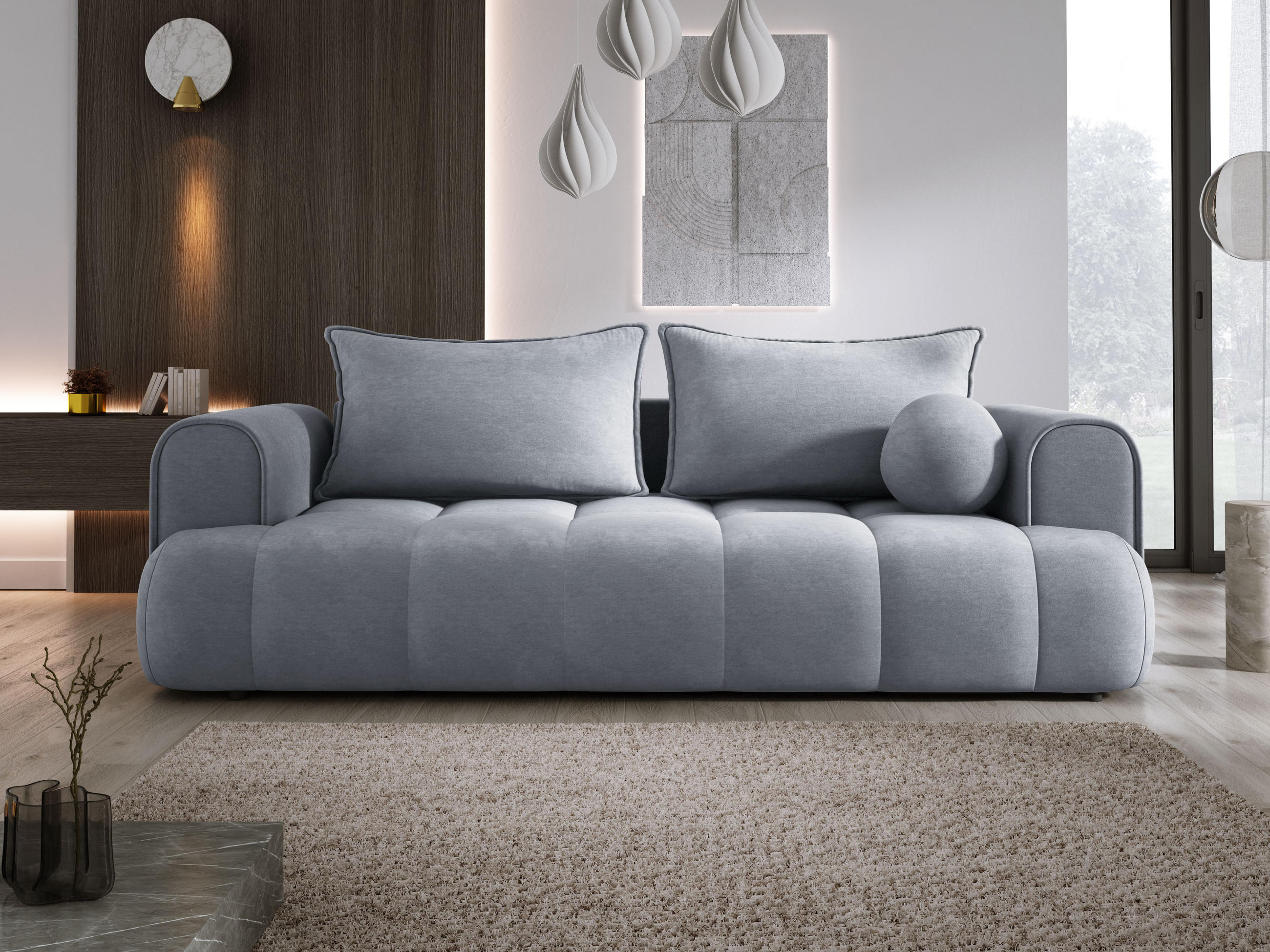 SOFA COCO SCHLAFSOFA mit Bettfunktion, CLOUD Stoffbezug, 2-Sitzer, freistehend, Größe: 250x105x90 cm, Hellgrau - Grau, Holz/Textil (250/90/105cm) - DomoHome