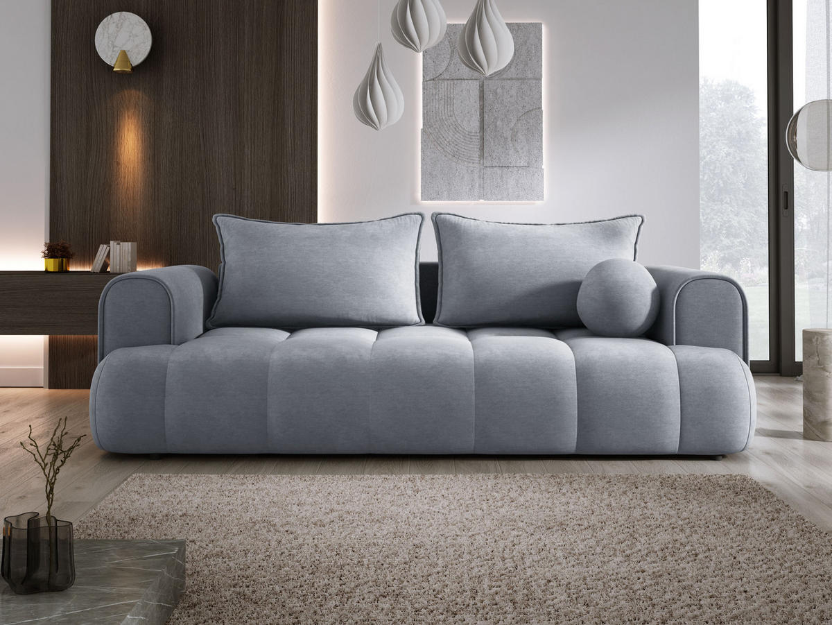 SOFA COCO SCHLAFSOFA mit Bettfunktion, CLOUD Stoffbezug, 2-Sitzer, freistehend, Größe: 250x105x90 cm, Hellgrau - Grau, Holz/Textil (250/90/105cm) - DomoHome