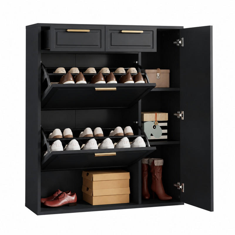 Beauniv Schuhschrank Schwarz 24x107x95 cm