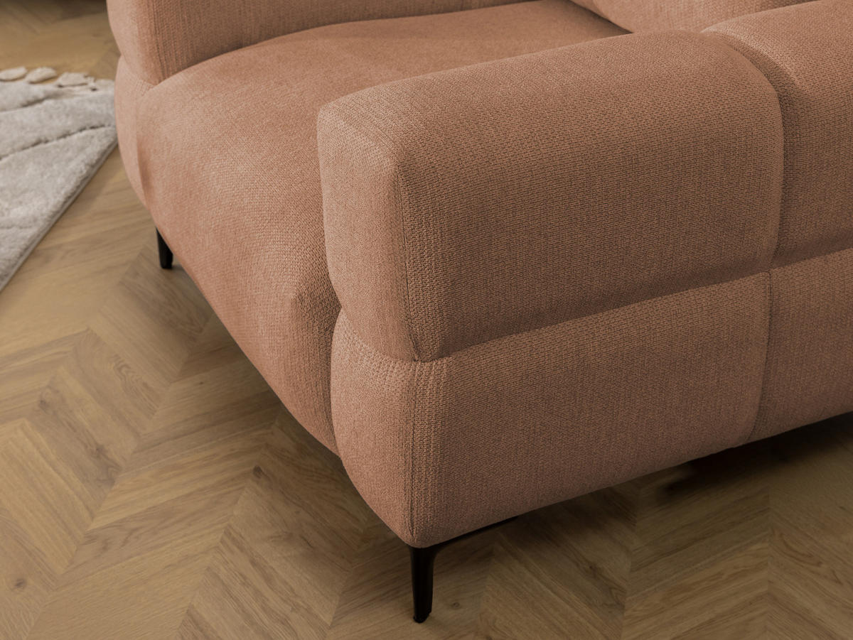 SITZGARNITUR 3+2+1 Cardea in Bubble-Optik aus weichem Terrakotta Strukturstoff mit hohem Sitzkomfort - Terracotta/Schwarz, Holz/Textil (217/80/97cm) - S-Style Möbel