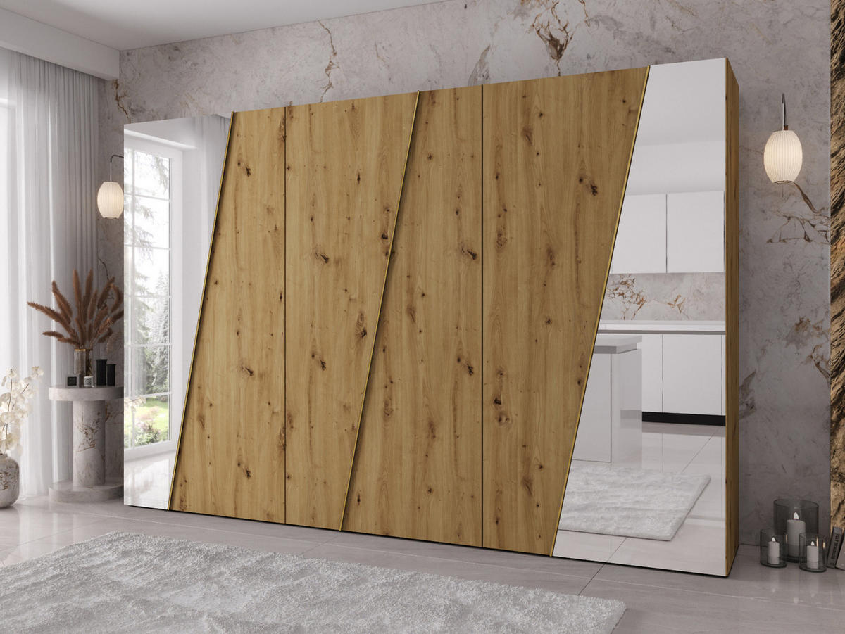 DREHTÜRENSCHRANK Zen 2L 300 cm - Goldfarben/Schwarz, Holzwerkstoff/Kunststoff (300/202/50cm) - MIRJAN24