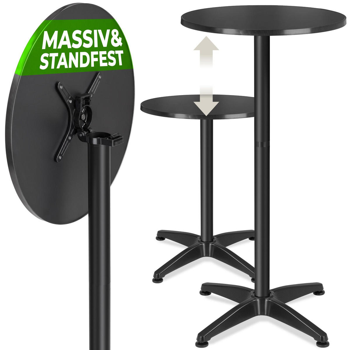 BISTROTISCH aus Aluminium Viktor, höhenverstellbare Kunststofffüße, schwarz - Schwarz, Holz (67/67/115cm) - tectake