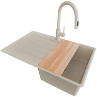 GRANITSPÜLE Kopenhagen, 2-er set Beige 78/50 cm 1 Becken + Küchenarmatur 40/20 cm + Ablauf-Set + Schneidebrett ab 45er Unterschrank - Beige, Kunststoff (78/20/50cm) - Primagran