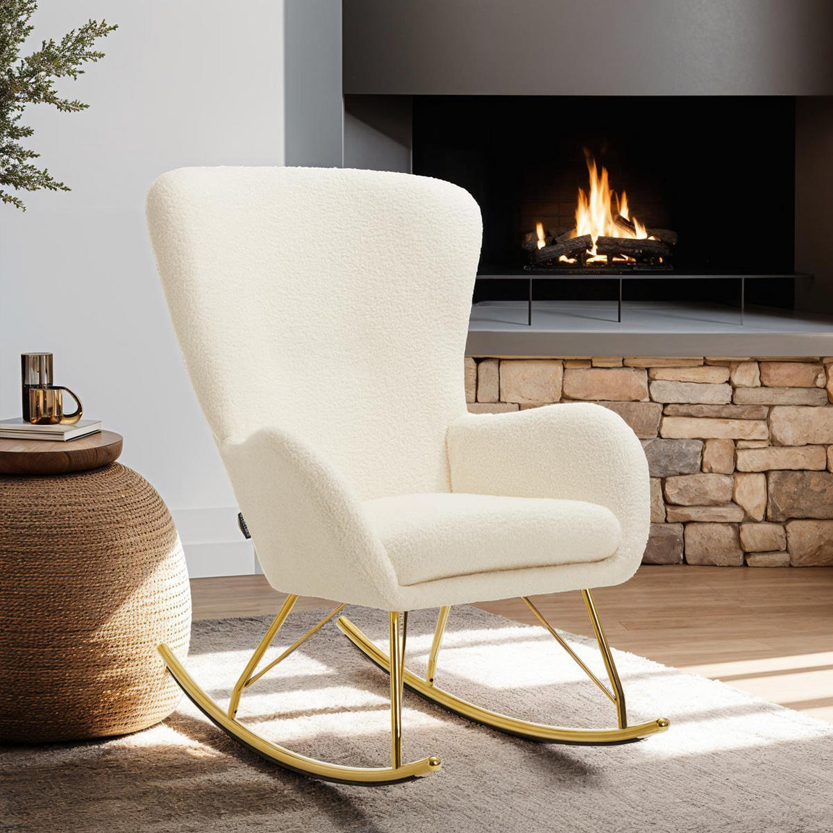 SCHAUKELSTUHL Swing,70 x 93 x 100 cm, Belastbarkeit 120 kg,creme/gold - Goldfarben/Creme, Kunststoff (70/100/93cm) - tectake