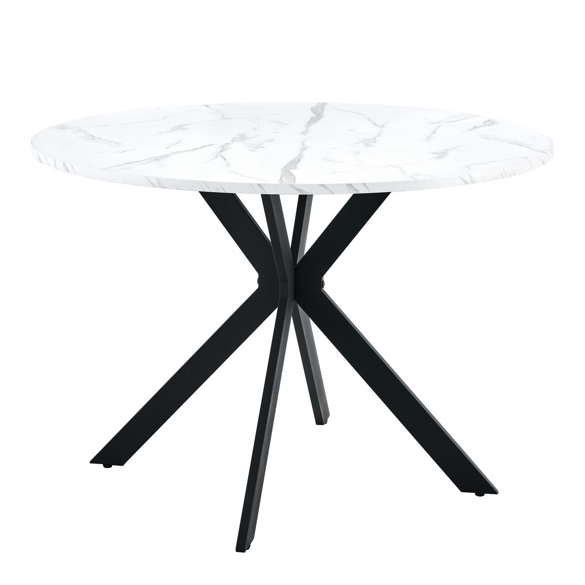 ESSTISCH runder Weiß mit schwarzem X-förmigem Gestell 110/110/75 cm - Weiß, Holz (110/110/76cm) - Oxeza
