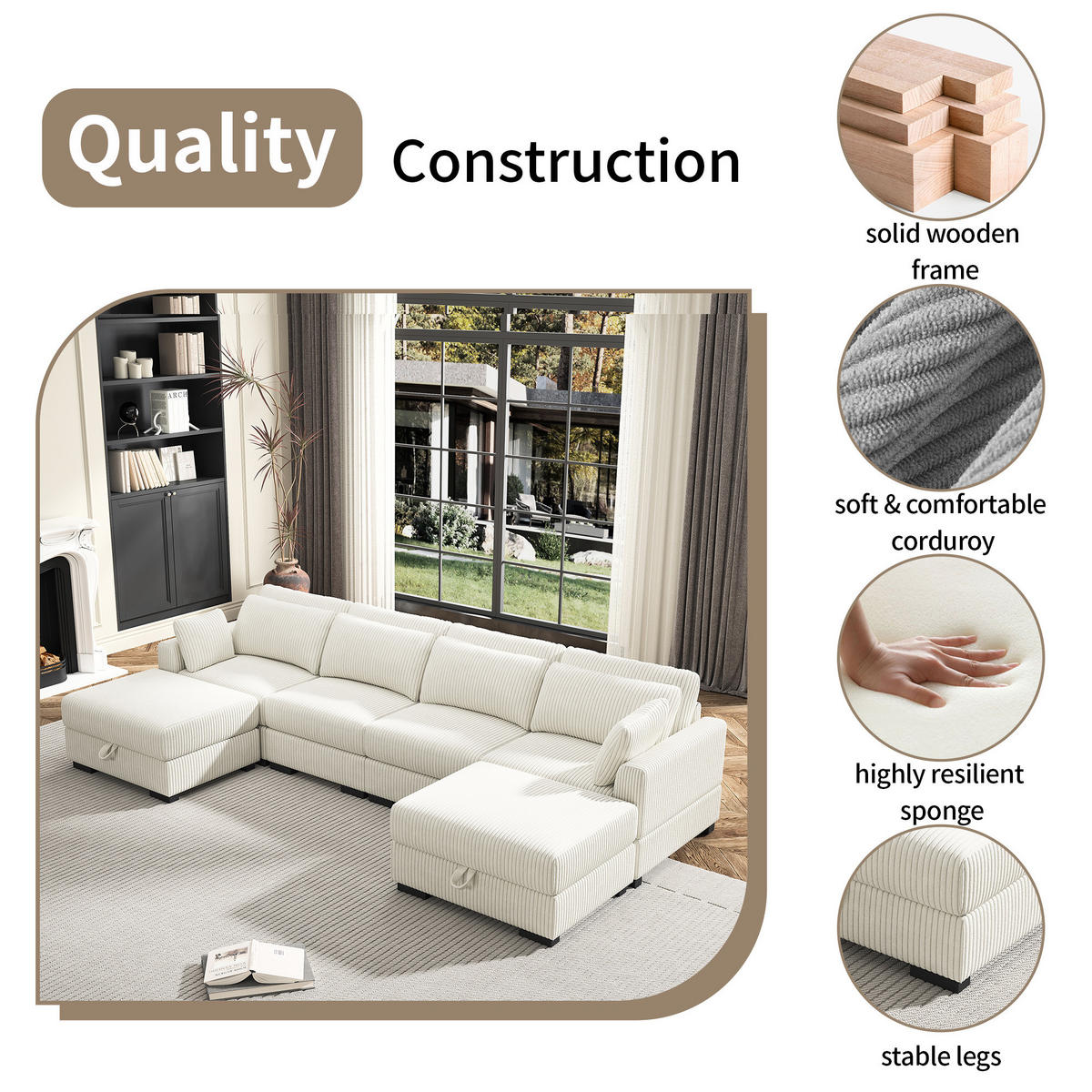 SOFA Modern Mit Streifenmuster Beige 180x87x85 Cm Komfortabel & Robust - Beige, Holz (87/85/180cm)