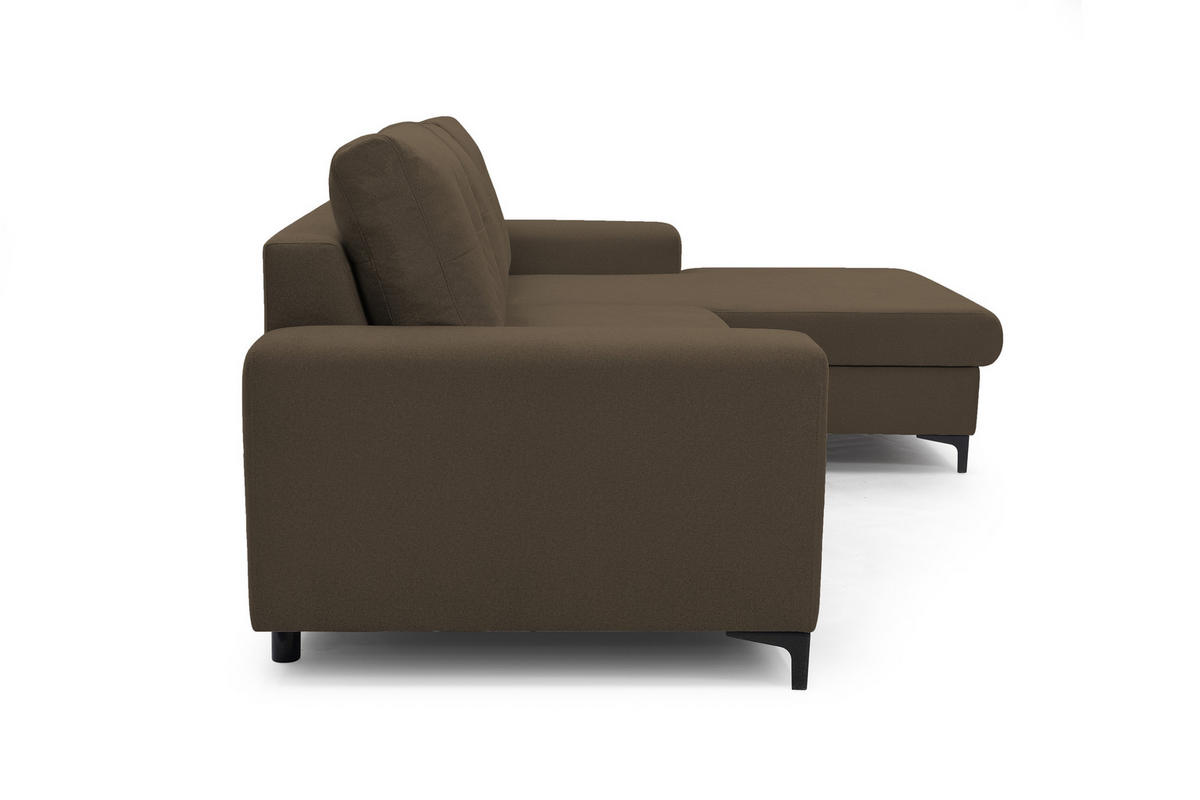 ECKSOFA AVRA L-förmig, mit Stauraumbehälter-in RINO-Stoff, Komfort & Eleganz, lose Rückenkissen, freistehend, RECHTS 251x165x85 cm Brown - Braun, Holz/Textil (251/165cm) - DomoHome