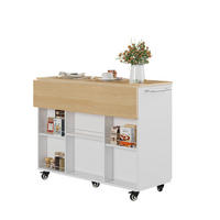 KÜCHENWAGEN mit klappbarer Arbeitsplatte, Schublade und Schränken, White+Natural - Weiß, Holz (67.5/92.8/136.5cm) - Beauniv