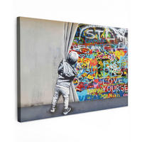 LEINWANDBILD Graffiti - Junge - Ilussie - Straßenkunst Wohnzimmer 120x80 cm - Hellgrau, Textil (120/80cm) - MuchoWow
