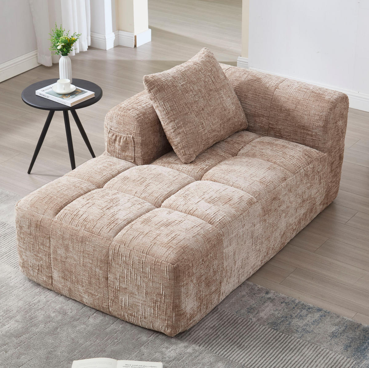 ECKSOFA L-Form 3-Sitzer mit Chaiselongue und Armlehnen Chenille khaki 250/158/60 cm - Naturfarben, Textil (250/158cm) - OKWISH
