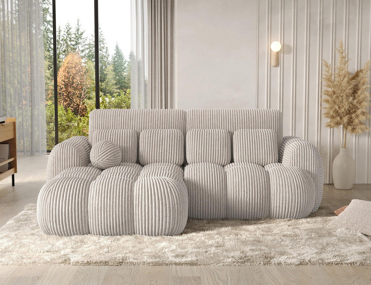 ECKSOFA COVELION L-Form – Schlaffunktion, Bettkasten, Wellenfederung, HR-Kaltschaum, inkl. Kissen, moderner Wohnkomfort - Champagner, Kunststoff (260/167cm) - Wohnideebilder