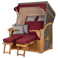 STRANDKORB Komplettset: Schaalsee Teak - PE grau - Modell 594 - Rot/Grau, Holz/Kunststoff (125/170/80cm) - bene living