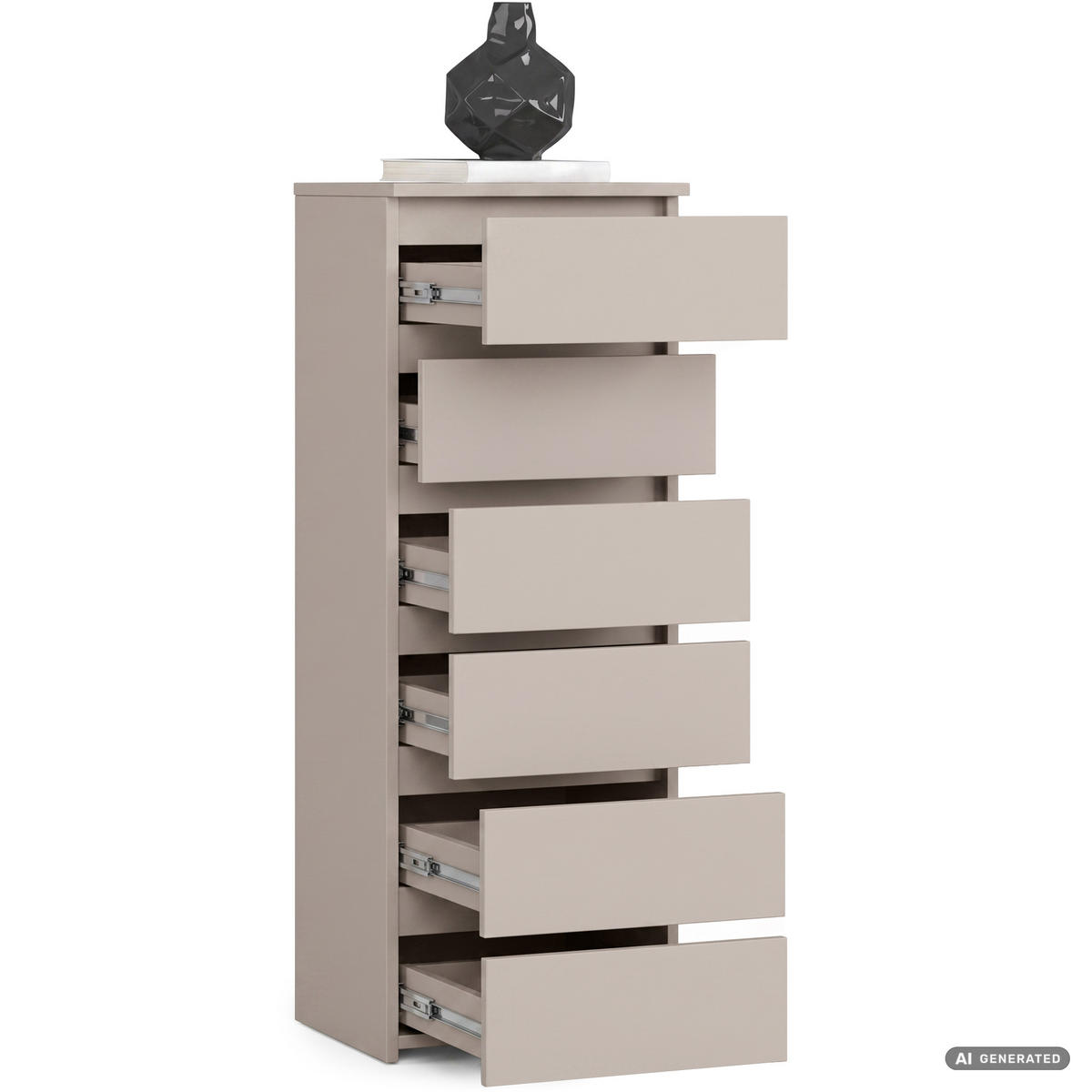 KOMMODE CL6 Kaschmir 40 cm 6 Schubladen Front Kaschmir B40xH109xT35 cm - Beige, Holzwerkstoff (40/109/35cm) - Akord