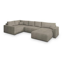 WOHNLANDSCHAFT VELAMI L-S Beige Kordstoff mit Schlaffunktion - Beige, Holz (365/83/194cm) - MASSENO