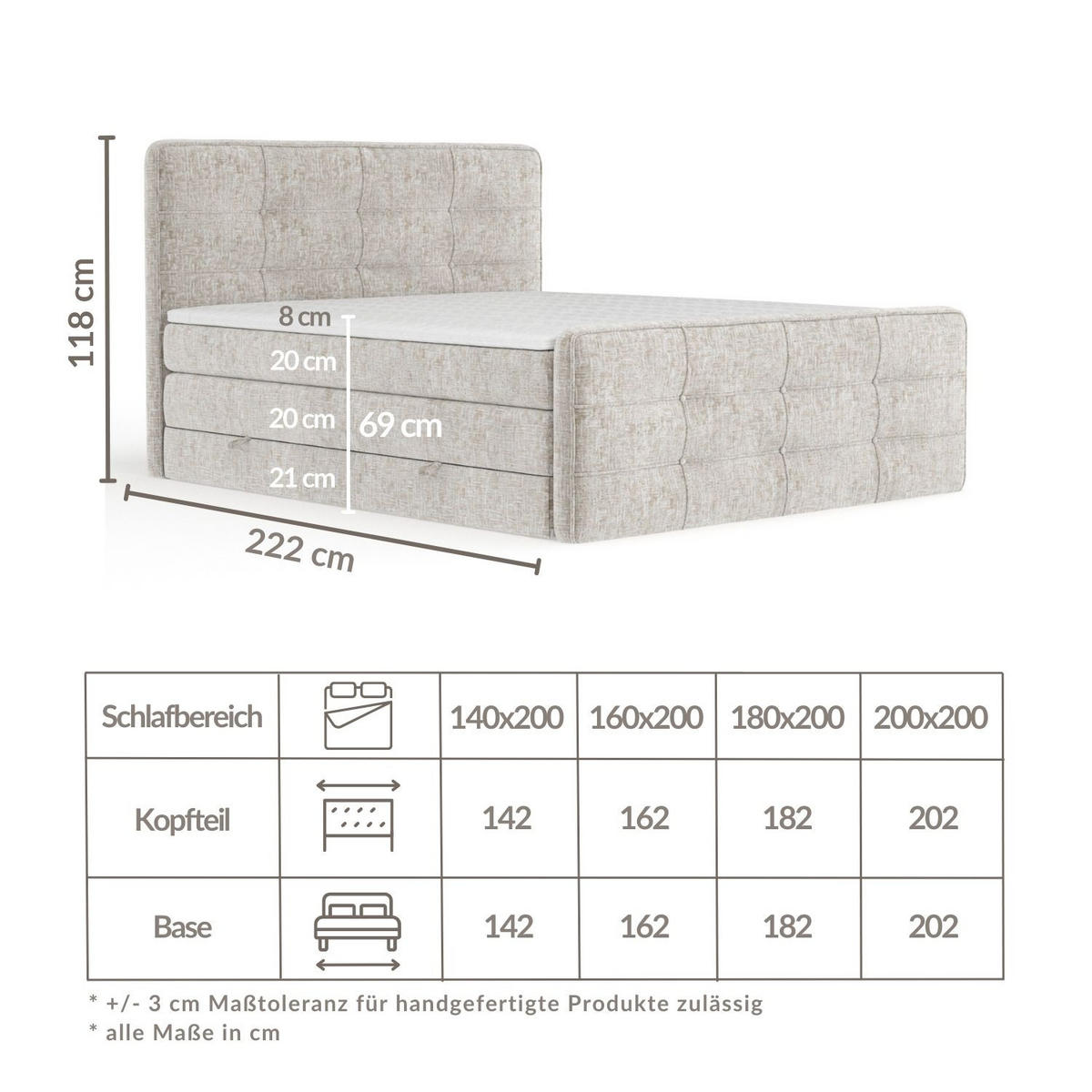 BOXSPRINGBETT Semplice Blau Grau 160/200 cm - Blaugrau/Schwarz, Holz/Holzwerkstoff (160/200cm) - Maison de Reve