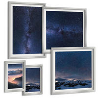 BILDER SET 5er Set - 50x50 cm & 20x30 cm & 40x60 cm Silberner Rahmen - Spiegelung der Felsen in Bergseen - Silberfarben, Kunststoff (40/60cm) - TULUP