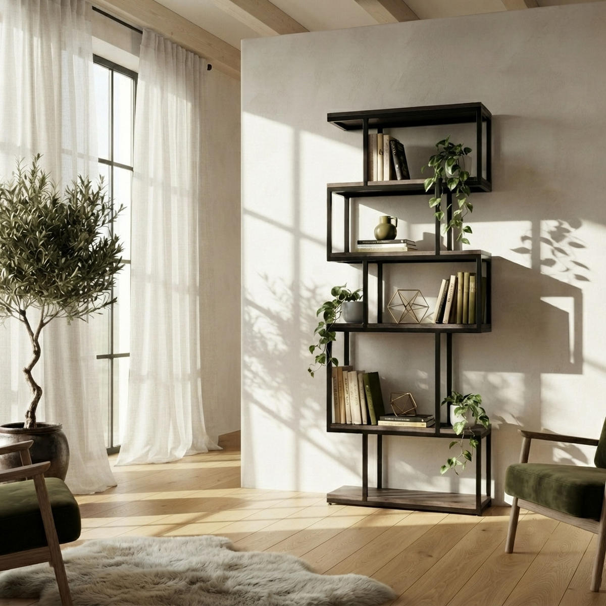 BÜCHERREGAL Wooden, Eiche Espresso, Metall Schwarz - Braun, Holz (70/179/30cm) - WOODEK