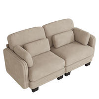 2-SITZER-SOFA Modular Chenille mit Kissen, DE-42686, Hellbraun - Hellbraun, Holz (176/88/88cm) - ComfortXL