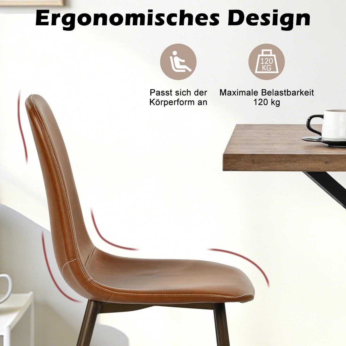 ESSZIMMERSTÜHLE 8er-Set, gepolstert, Kunstlederbezug, Braun - Braun, Metall (43/88/53cm) - Meubles Cosy