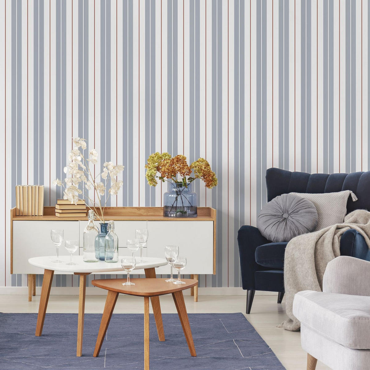 TAPETE Streifen 53 cm x 10.05 m - Blau, Papier (53/1000cm) - Sanders & Sanders