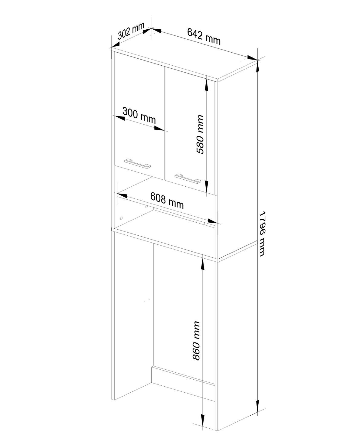 WASCHMASCHINENSCHRANK Sonoma Eiche, Weiß 64x30x180 cm - Silberfarben/Weiß, Holzwerkstoff/Kunststoff (64/180/30cm) - Akord