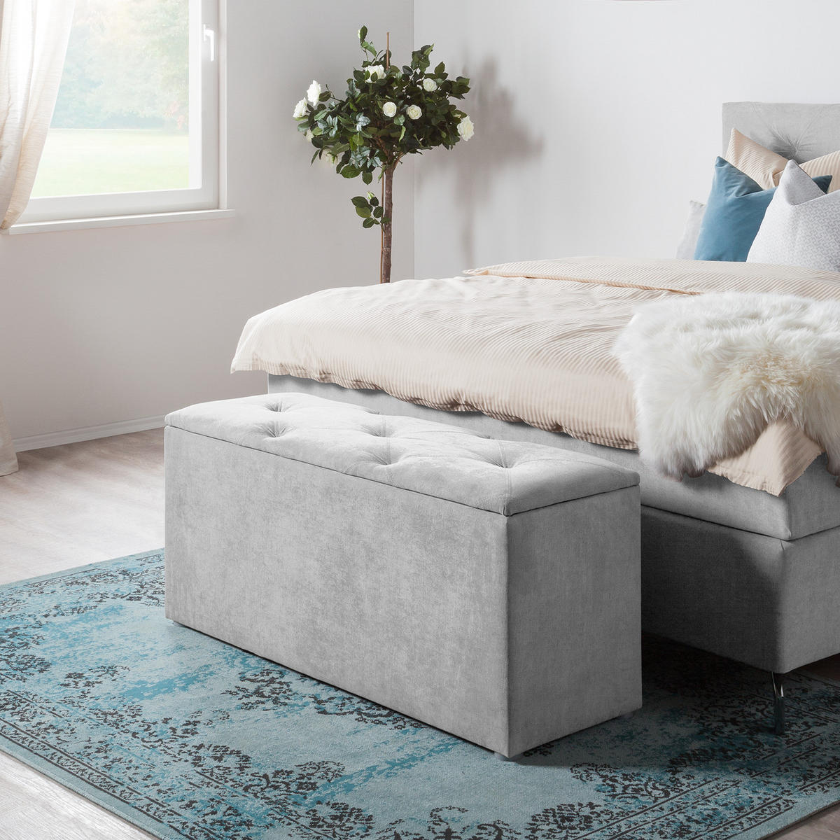 BETTTRUHE - Hellgrau, Textil (120/55/40cm) - home24