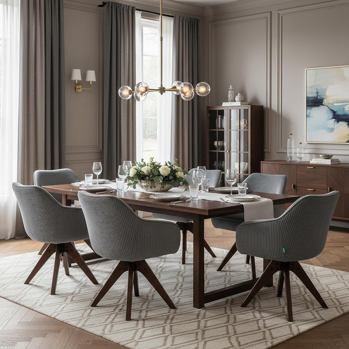 ARMLEHNSTUHL Mika-Finn 2er-Set - Nussbaumfarben/Grau, Eichenholz/Holz (60/82/61cm) - DUBI Möbel