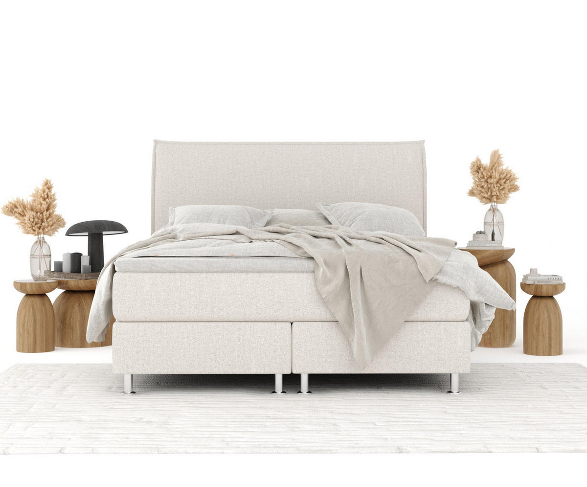 BOXSPRINGBETT Chermin Hellbeige 140/200 cm mit Latex-Topper - Beige/Silberfarben, Holz/Holzwerkstoff (140/200cm) - Maison de Reve