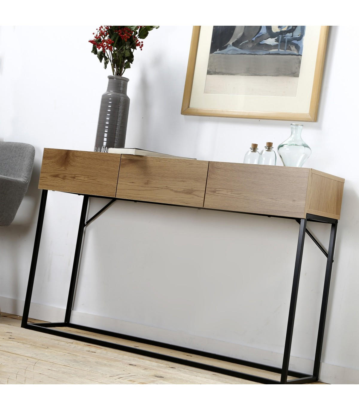 KONSOLE mit 3 Schubladen in Eiche Dekor L120cm - Eiche Artisan, Holzwerkstoff (120/29.5/73cm) - Calicosy