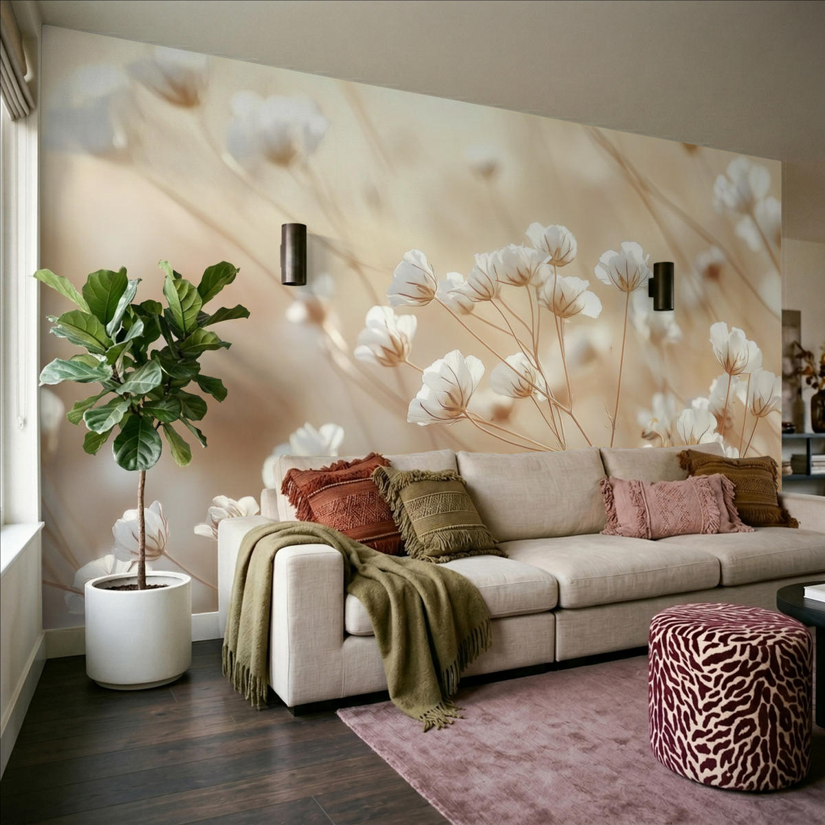 TAPETE - Wild - Blumen - Weiß - 450x280 cm - Creme, Papier (450/280cm) - OnlyWow