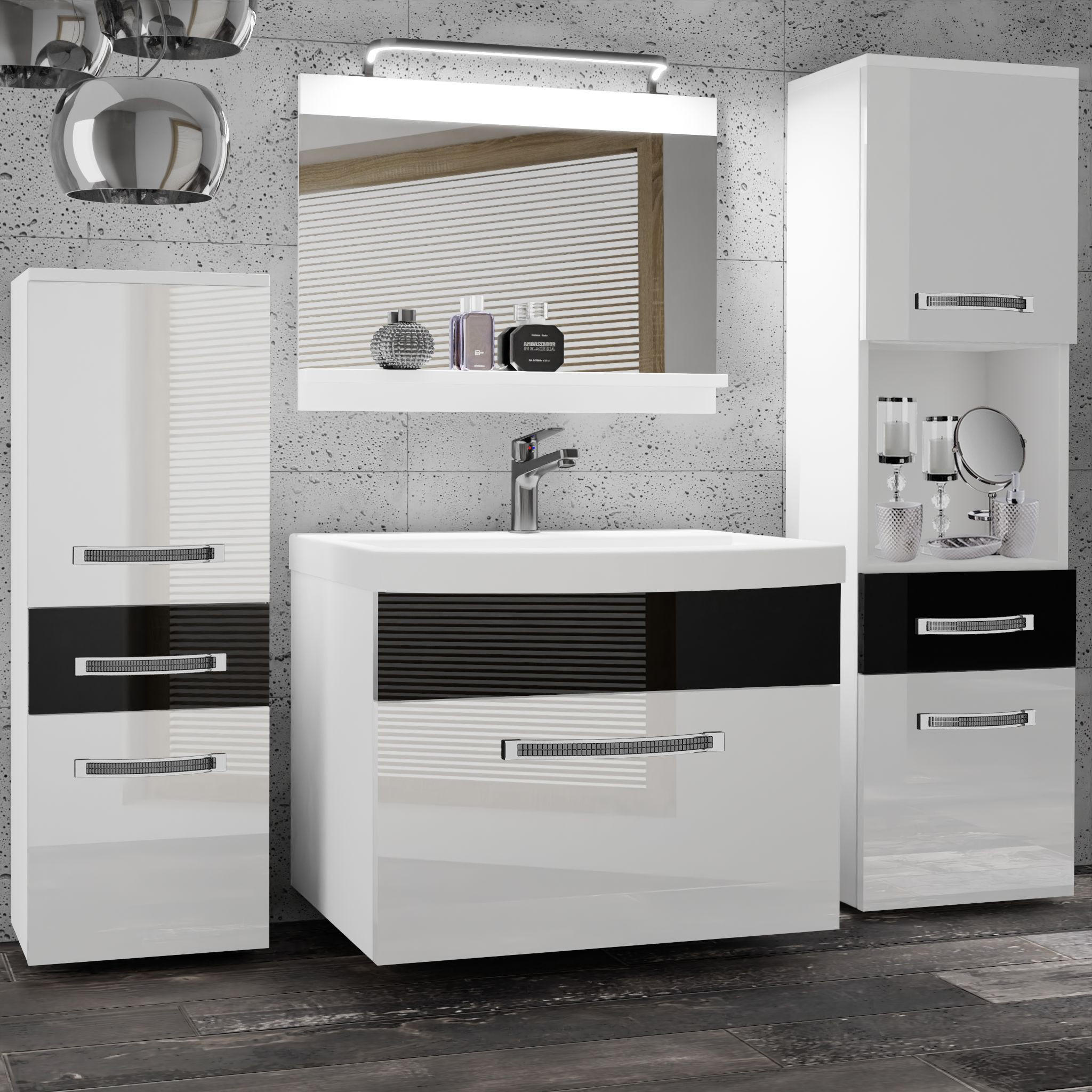 BADMÖBEL Badezimmer Weiß Schwarz Glänzend - Schwarz/Weiß, Holz (140/113/40cm) - B BELINI GROUP