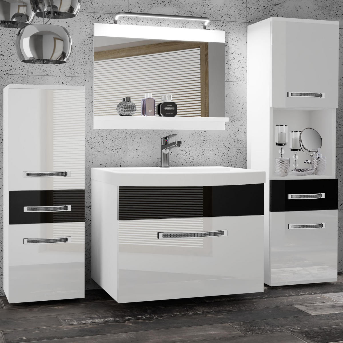 BADMÖBEL Badezimmer Weiß Schwarz Glänzend - Schwarz/Weiß, Holz (140/113/40cm) - B BELINI GROUP