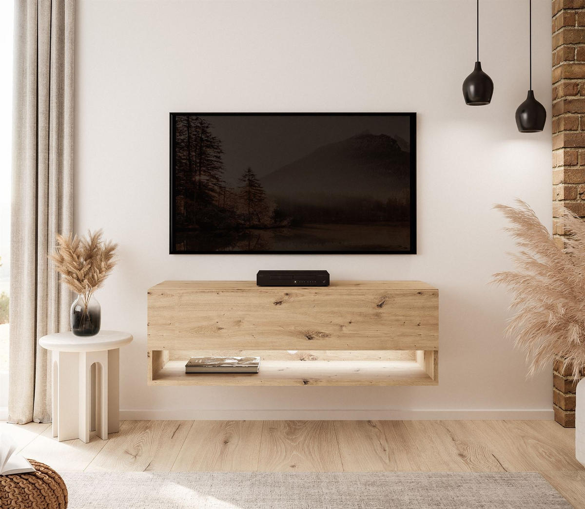 HÄNGESCHRANK TV-Möbel CALANTE LOFT 90 cm mit LED-Beleuchtung - Eiche Artisan, Holzwerkstoff (90/30/35cm) - Lookway