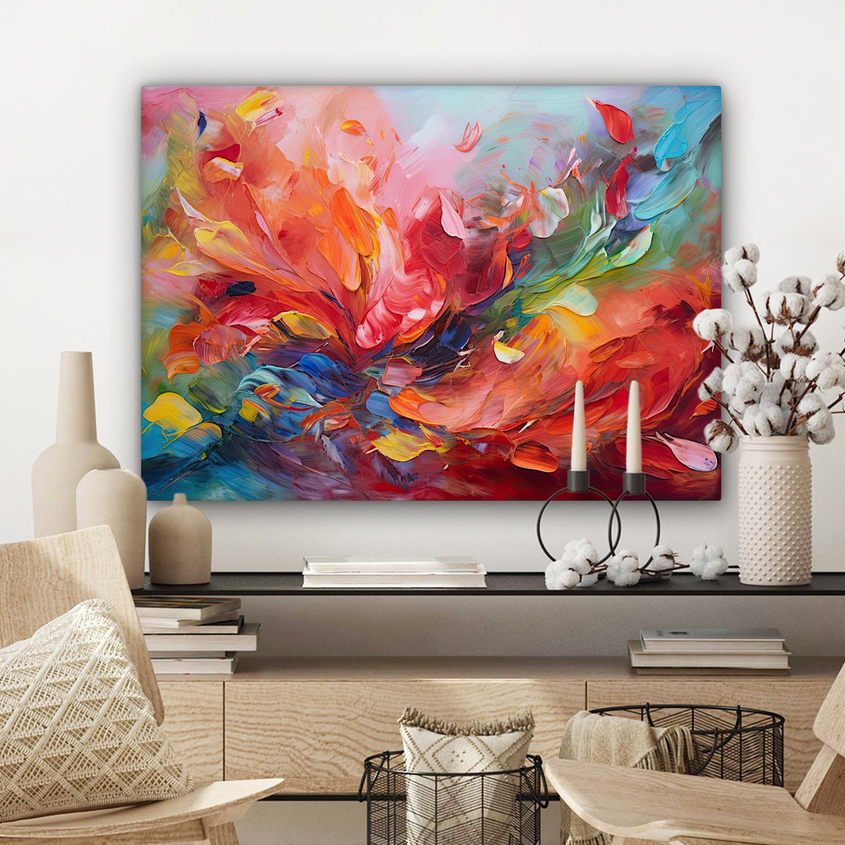 LEINWANDBILD Ölgemälde - Kunst - Abstrakt - Farbenfroh Wandbilder 80x60 cm - Altrosa, Textil (80/60cm) - MuchoWow