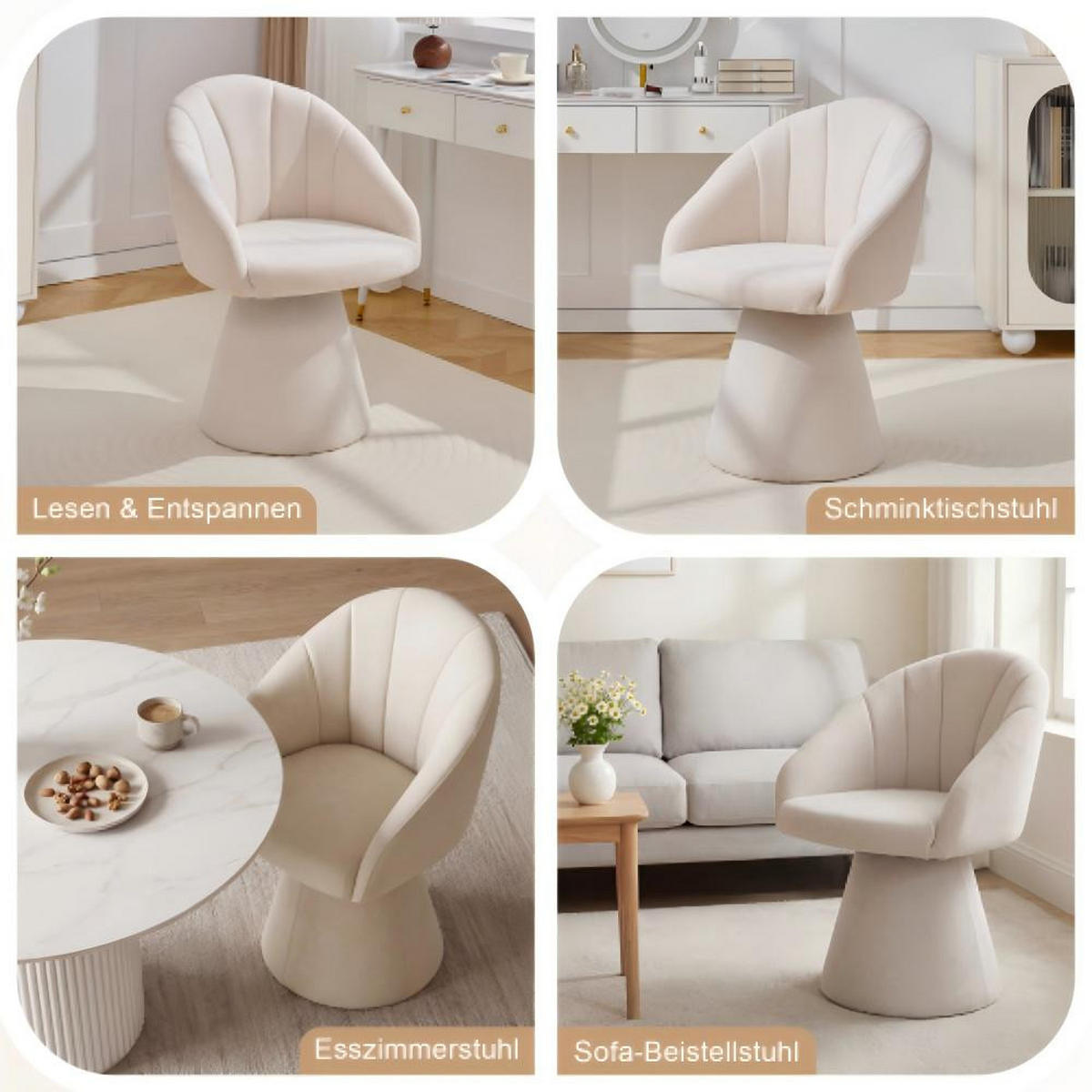 ESSZIMMERSTUHL mit runder Rückenlehne Komfortmodell, Cremeweiß - Beige, Textil/Fell (57/46/58cm)