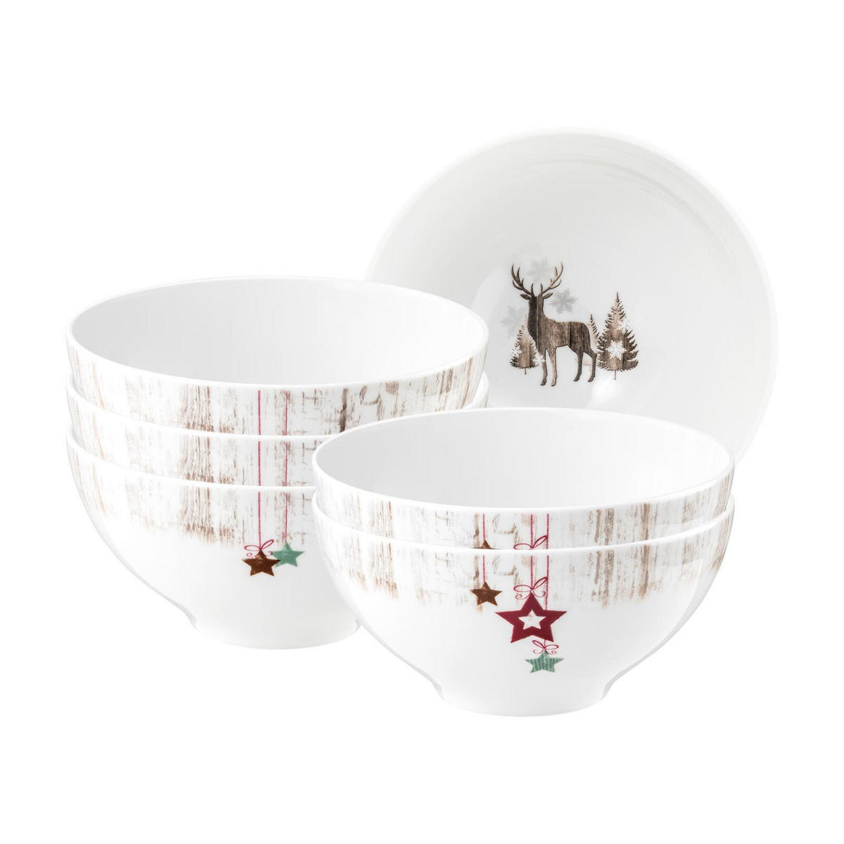 SCHÜSSEL Life Christmas weiß-braun ø 15,5 cm 6er Set - Weiß/Braun, Keramik (15.5cm) - Seltmann Weiden