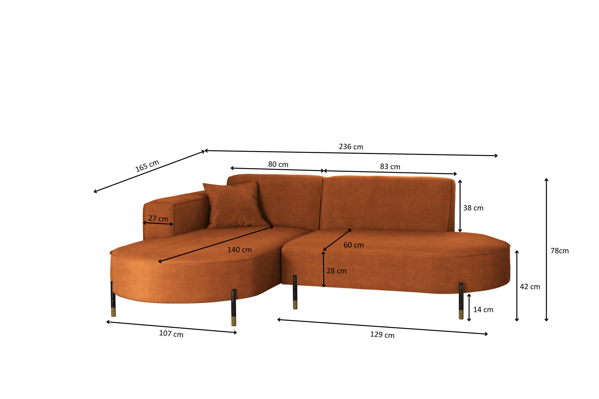 Thumbnail - Kaiser Möbel Ecksofa, Orange, Textil, 4-Sitzer, L-Form, 236x165 cm, Wohnzimmer, Sofas & Couches, Wohnlandschaften, Eckso...