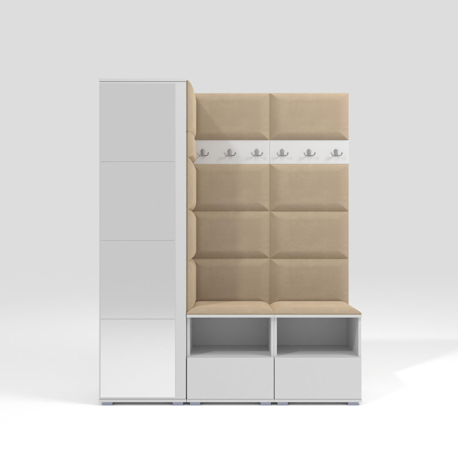 GARDEROBEN-SET Nela II mit Spiegel 150/187/40 - Beige/Silberfarben, Holzwerkstoff/Kunststoff (150/187/40cm)