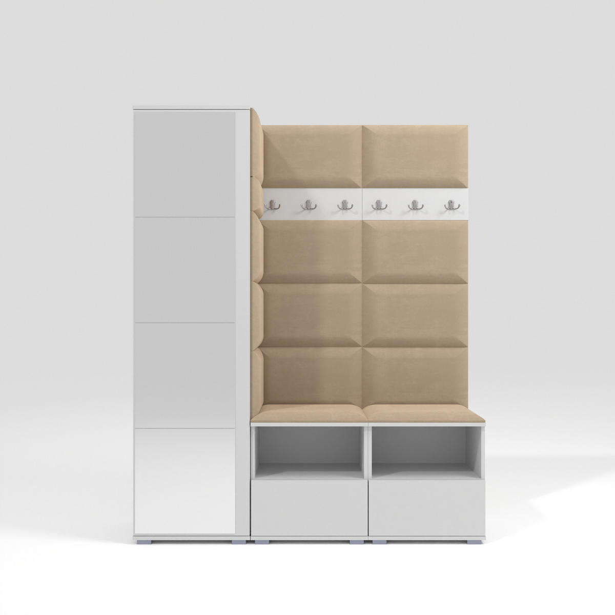GARDEROBEN-SET Nela II mit Spiegel 150/187/40 - Beige/Silberfarben, Holzwerkstoff/Kunststoff (150/187/40cm)